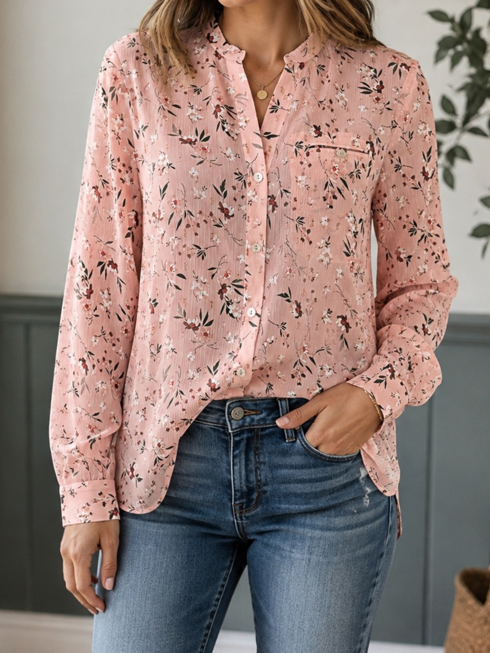 Charlie Paige Floral Button-Up Blouse | Small | EUC | Sheer Blouse 🌸